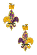 Beaded Fleur De Lis Earrings Mardi Gras Statement Jewelry