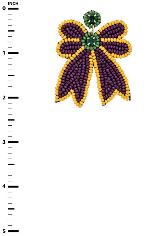 Beaded Bow Tie Earrings Mardi Gras Stylish Statement Jewelry