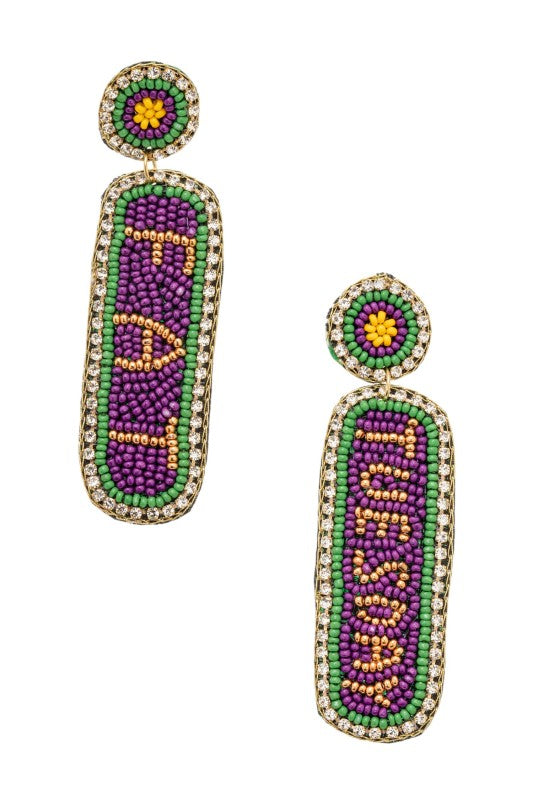 Beaded Statement Earrings Mardi Gras Fat Tuesday Festival Fashion Jewelry