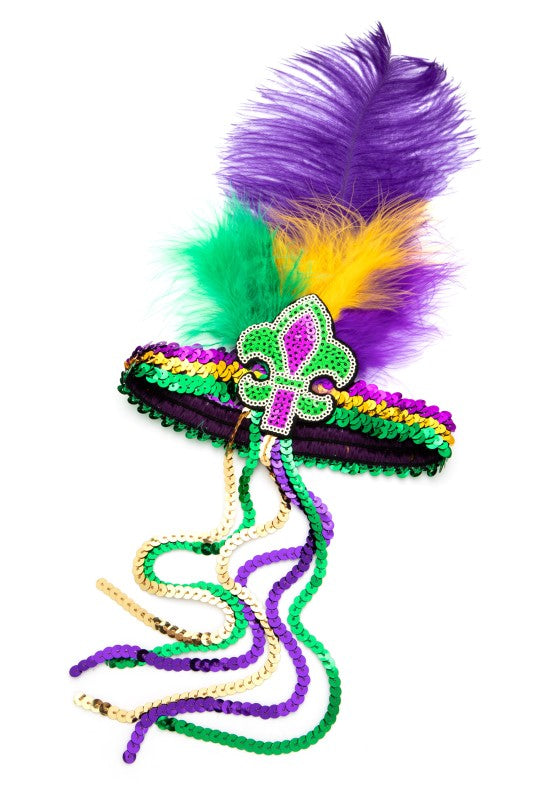 Mardi Gras Feather Sequins Stretch Headbands