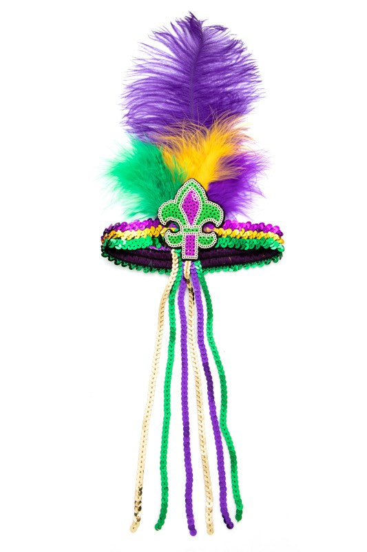 Mardi Gras Feather Sequins Stretch Headbands