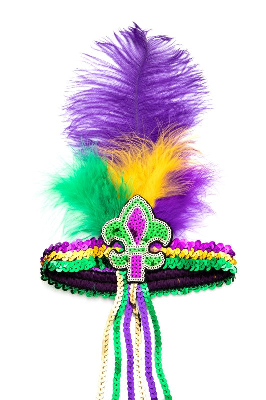 Mardi Gras Feather Sequins Stretch Headbands