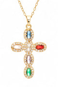 Bejeweled Mix Stone CZ Cross Pendant Necklace