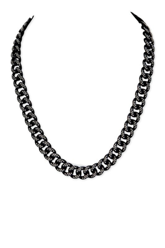 Black Diamond Rhinestone Cuban Chain Necklace