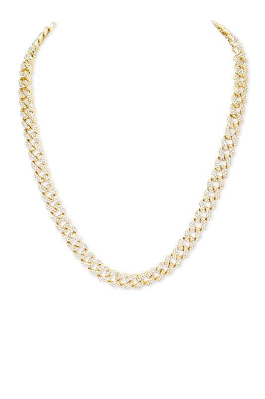 20\" Rhinestone Cuban Chain Statement Necklace