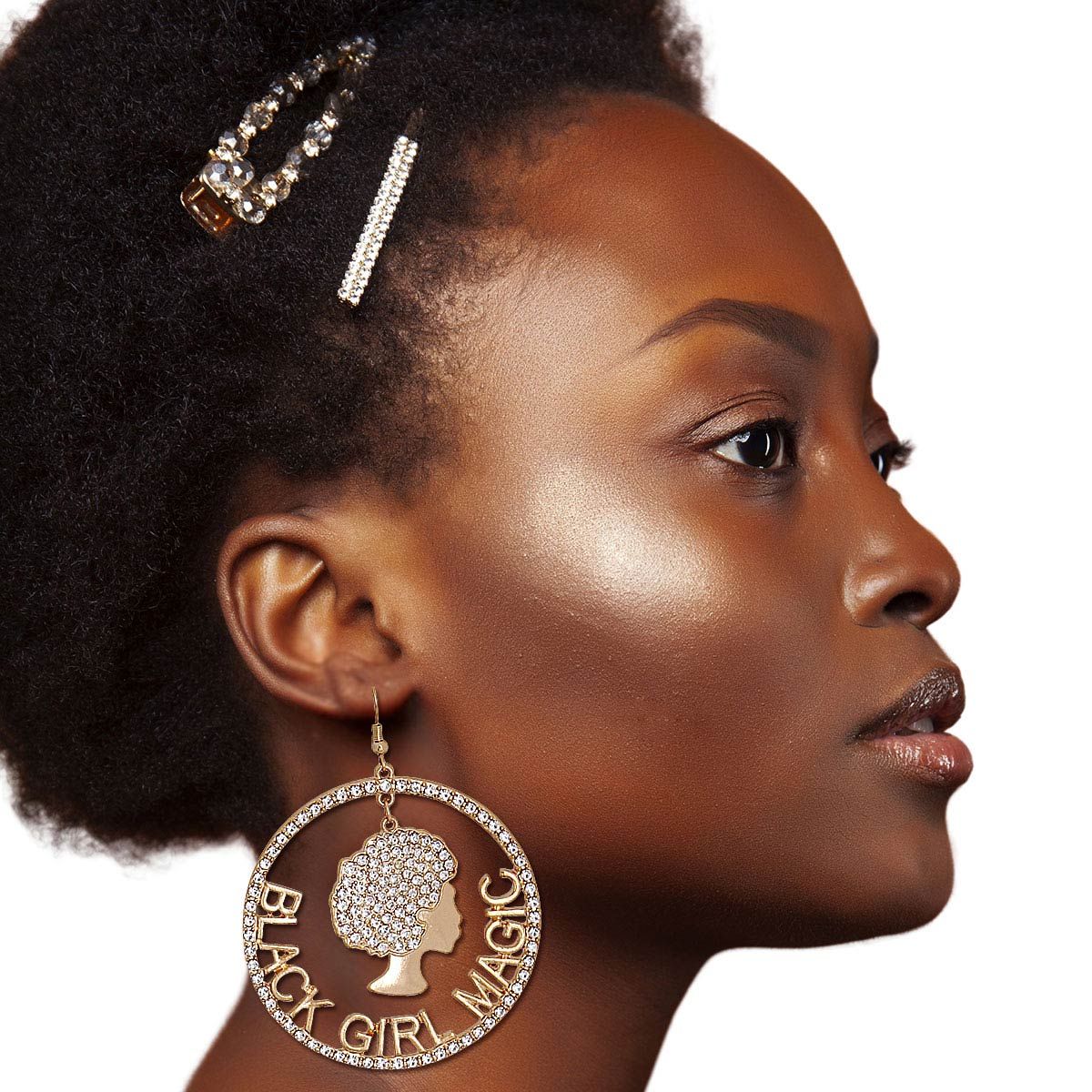 Statement Earrings Gold Black Girl Magic Stylish Jewelry Accessory