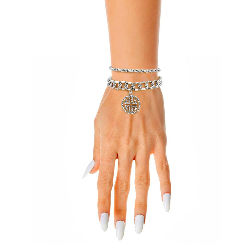 Charm Bracelet Double Layer Silver Greek Stylish Statement Jewelry