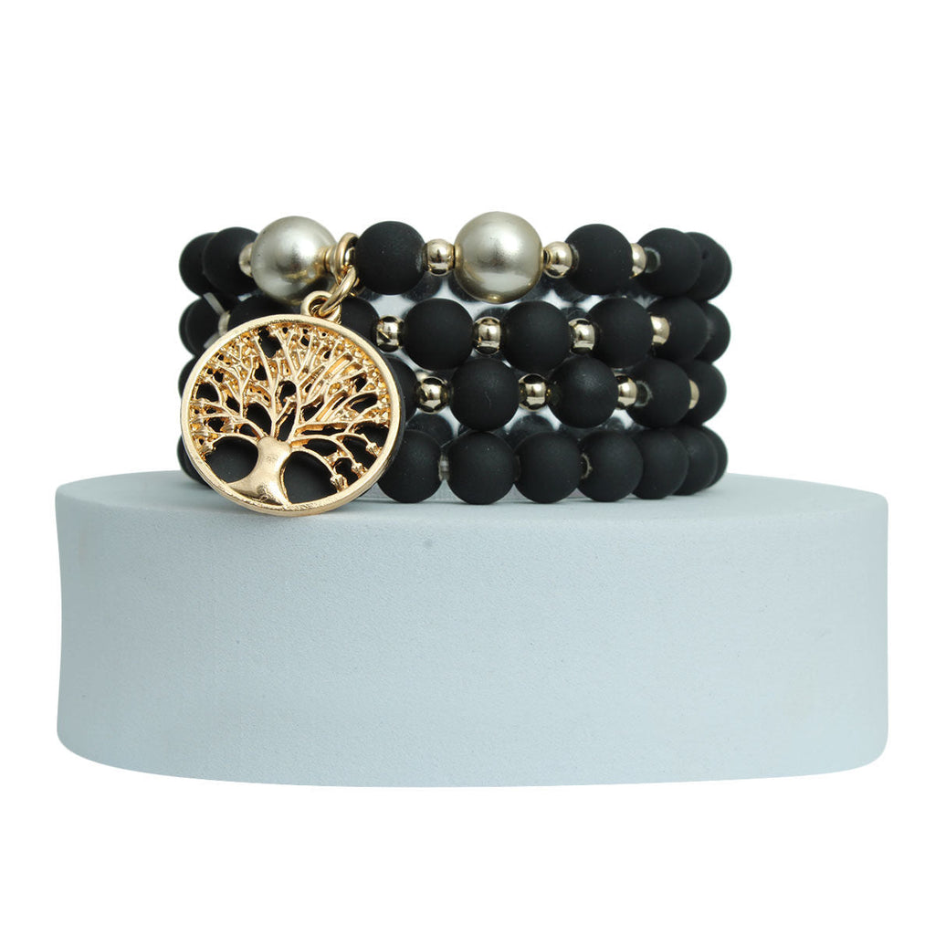Bracelets Matte Black Tree of Life Stylish Fashion Jewelry Accessories