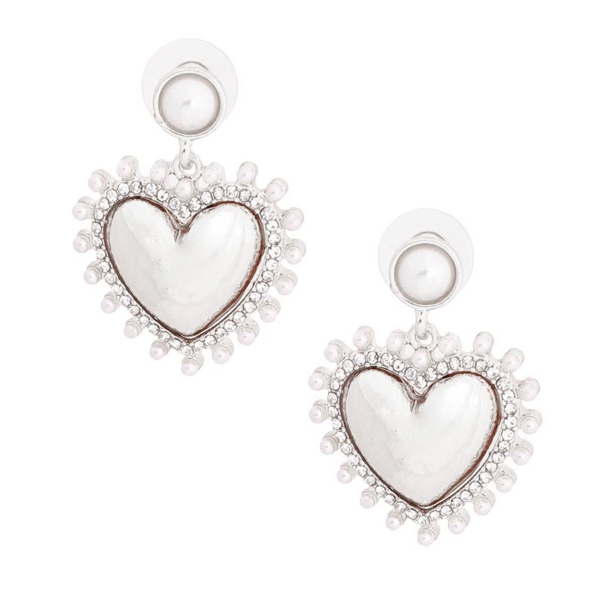 Pearl and Silver Heart Earrings Stylish Elegant Jewelry