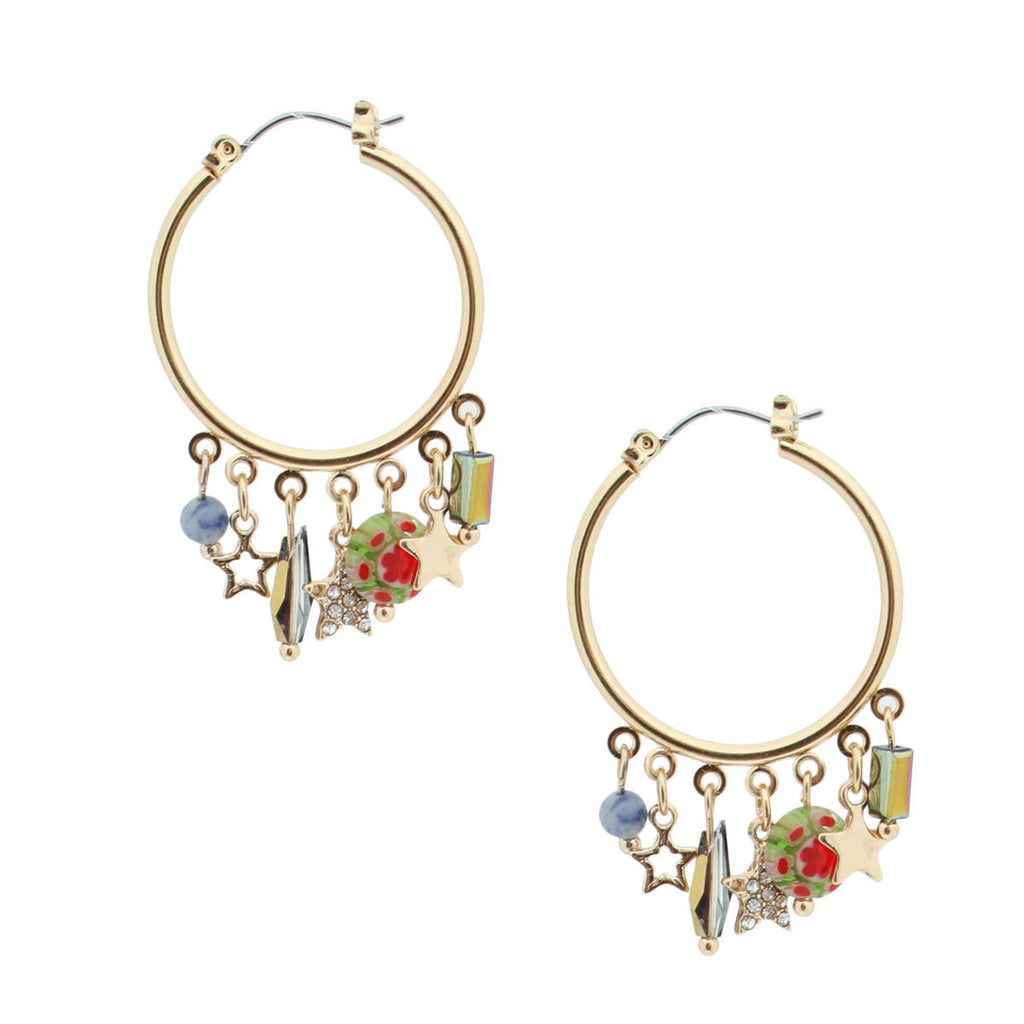 Gold Star Charm Hoop Earrings Stylish Fashion Jewelry