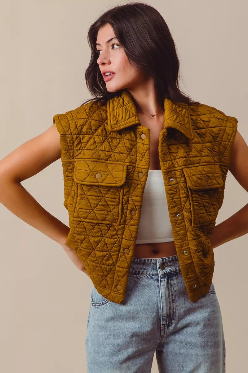 Triangle Quilting Stitch Button Up Knit Vest