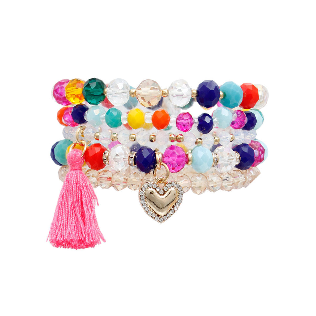 Heart Tassel Bracelets 5 Pcs Set – Trendy Rainbow Fashion Jewelry