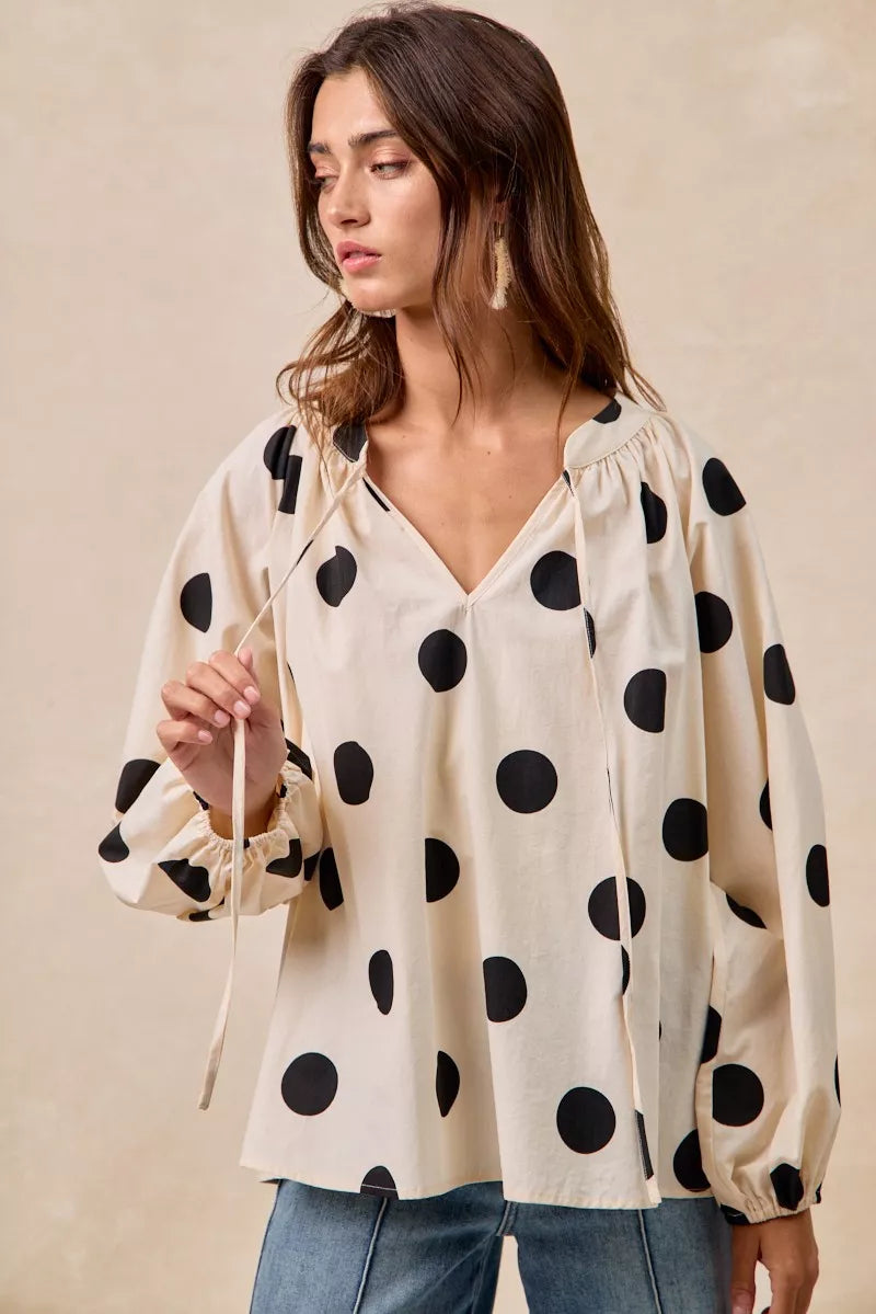 Polka Dot Exaggerated Balloon Sleeves Blouse