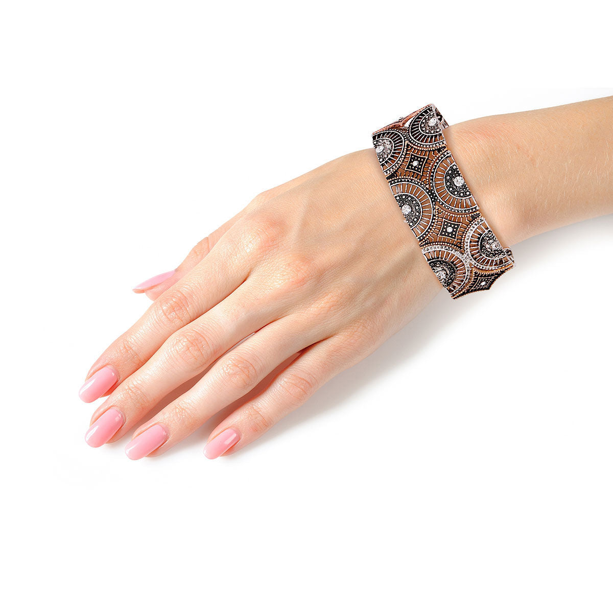 Round Mixed Metal Filigree Bracelet Stylish Statement Jewelry