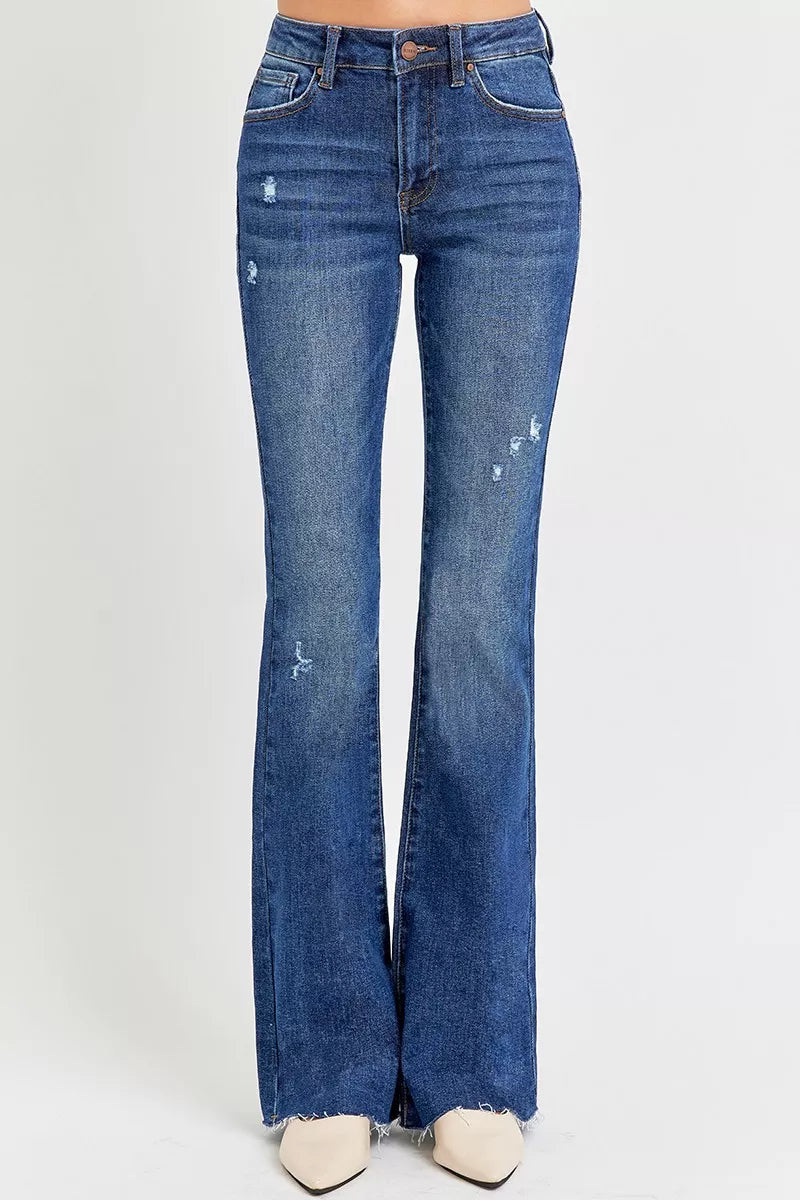 Full Size Distressed Mid Rise Flare Jeans Plus Size