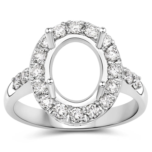 0.60 Carat Genuine White Diamond 14K White Gold Semi Mount Ring - holds 10x8mm Oval Gemstone