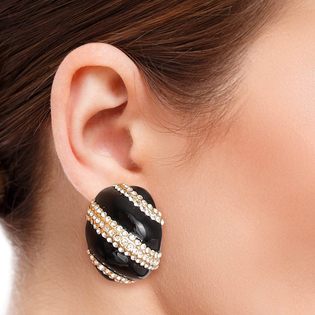 Dome Stud Earrings Black and Gold Stylish Fashion Jewelry
