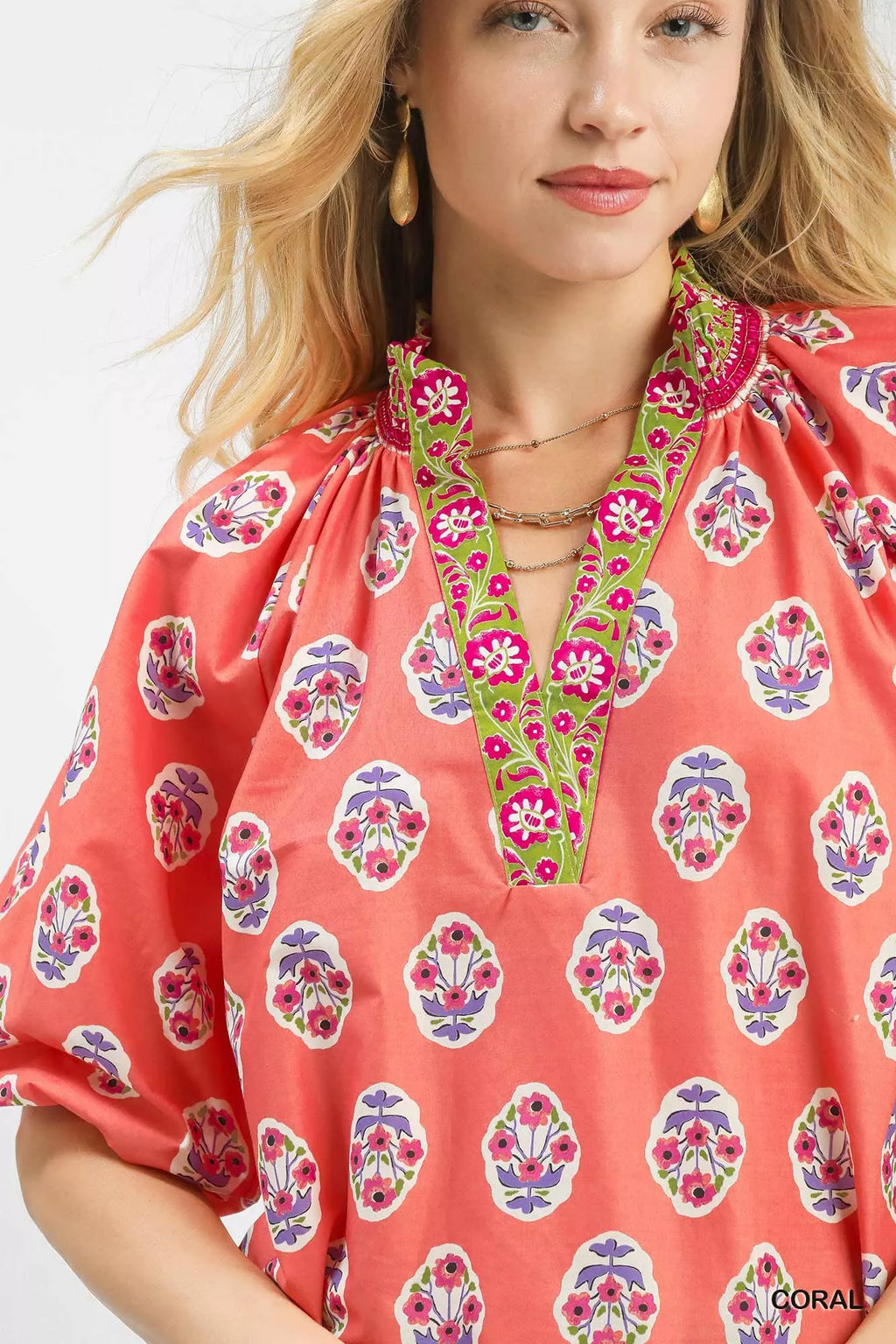 Boho Border Print Peasant Top