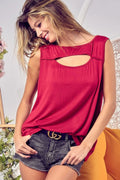 Rayon Span Knit With Cut Out Front Sleeveless Top