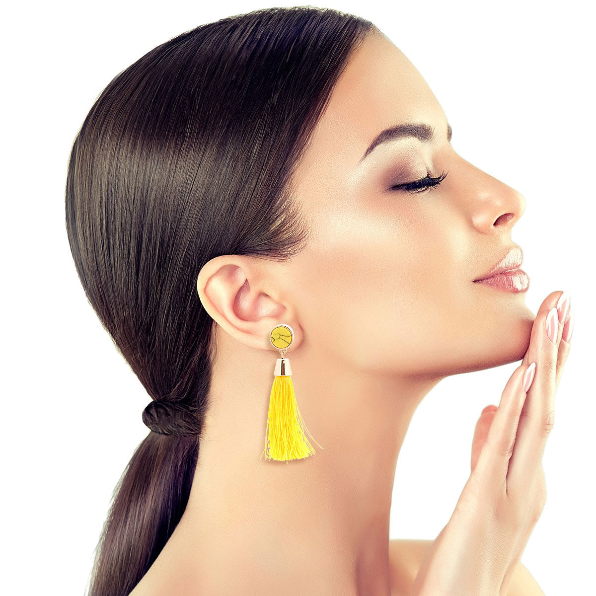Silk Tassel Earrings with Yellow Beads – Stylish Statement Jewelry