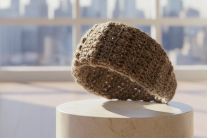 Brown handmade crocheted headband.