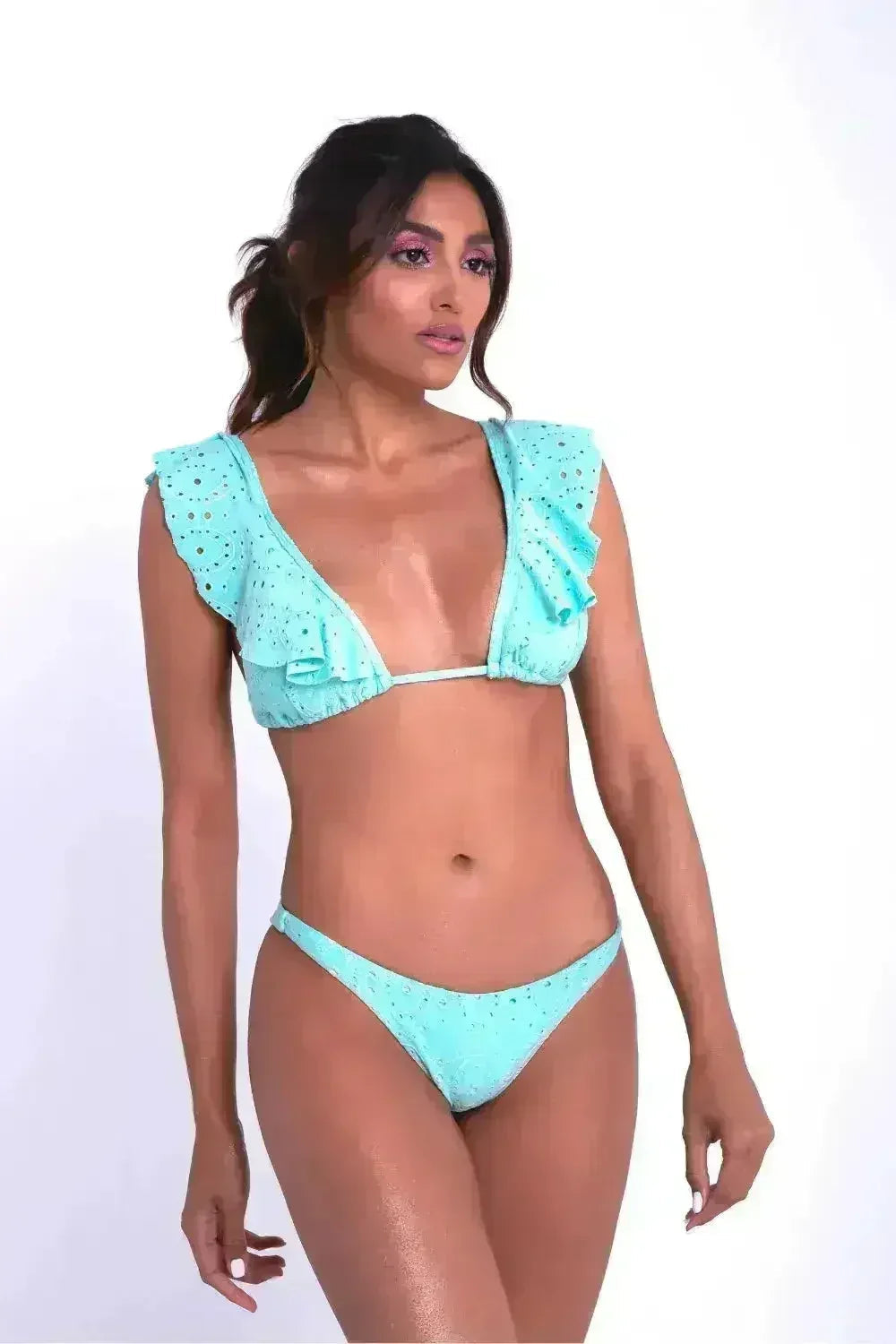 Eyelet Ruffled Bikini Set