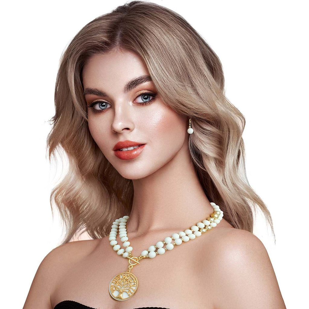 Statement Matte White Tree of Life Necklace Stylish Fashion Jewelry Accessory