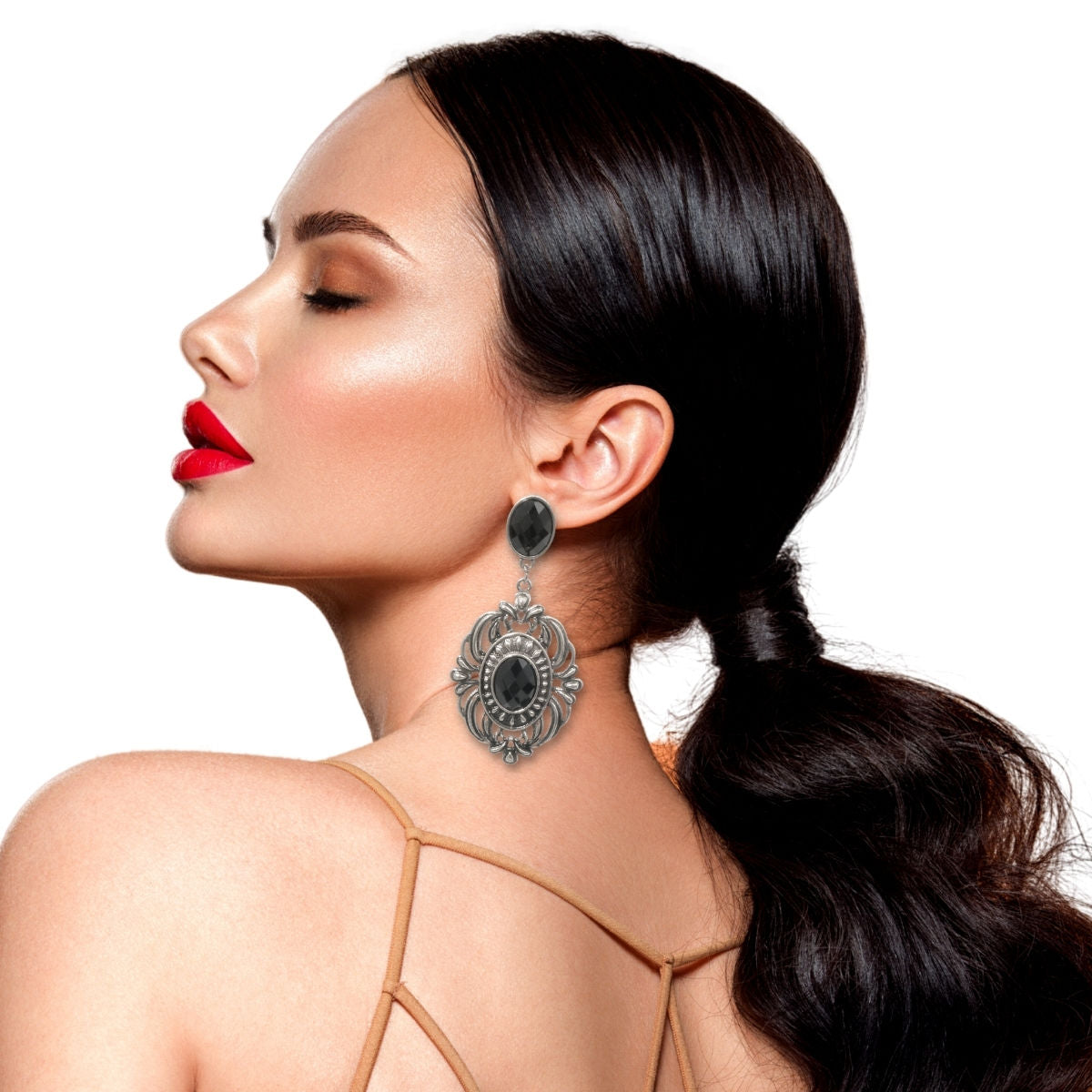 Drop Earrings Black Antique Silver Stylish Statement Jewelry