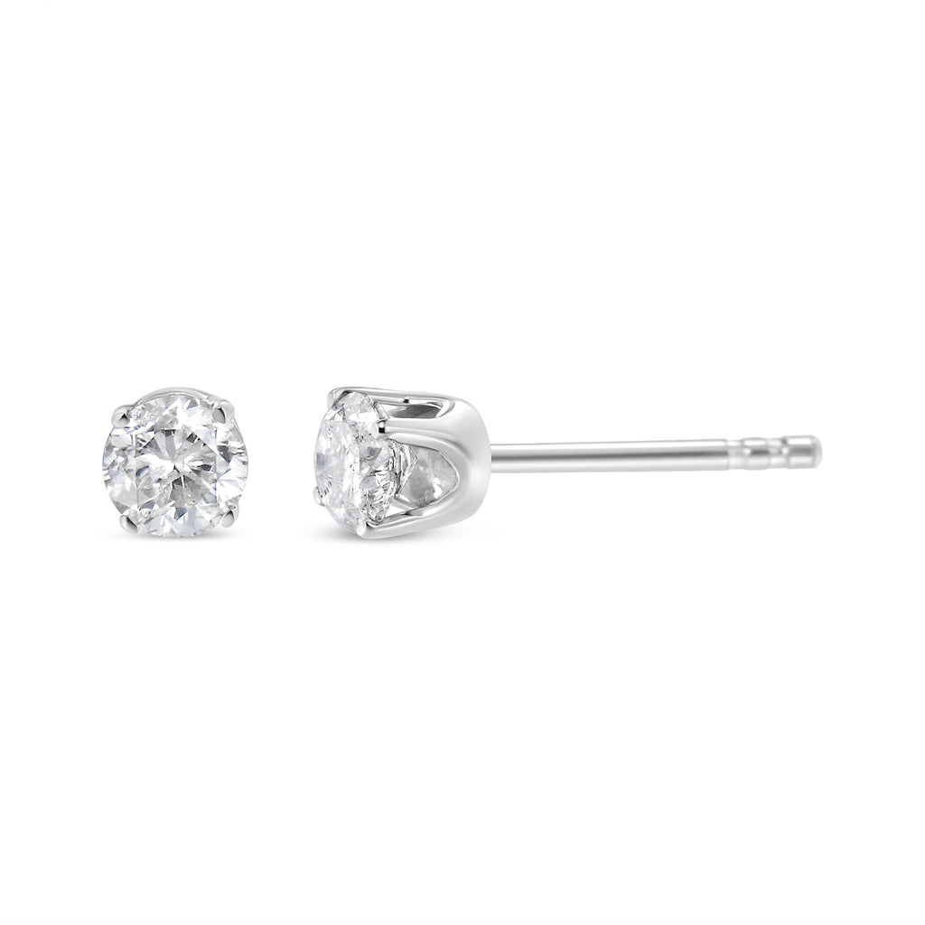 14K White Gold 3/4 Cttw Round Brilliant-Cut Near Colorless Diamond Classic 4-Prong Stud Earrings (H-I Color, SI1-SI2 Clarity)