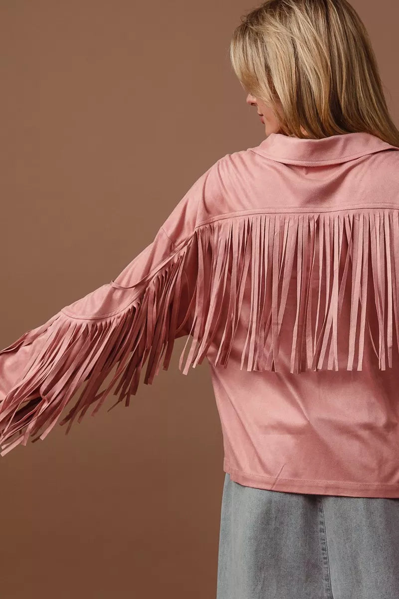 Suede Fringe Long Sleeve Jacket