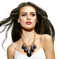 Gold Chain and Black Teardrop Statement Jewelry Set