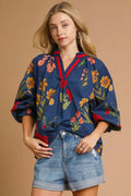 Floral Print Flounce Sleeve Blouse