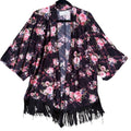 French Laundry Womens Medium Floral Fringe Short Sleeve Open Front Cardigan