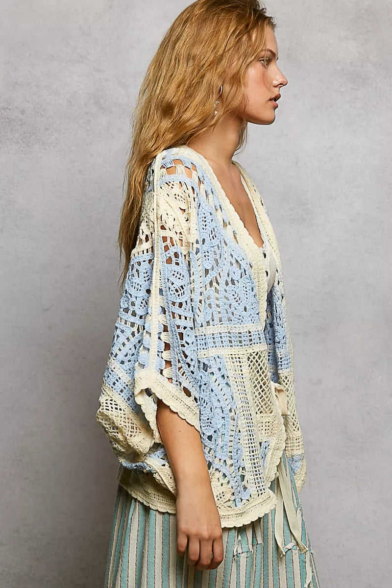 Open Front Crochet Cardigan with Scalloped Edge