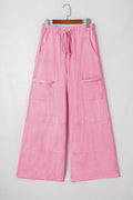 Bonbon Mineral Wash Exposed Seam Drawstring High Waist Wide Leg Cargo Pants