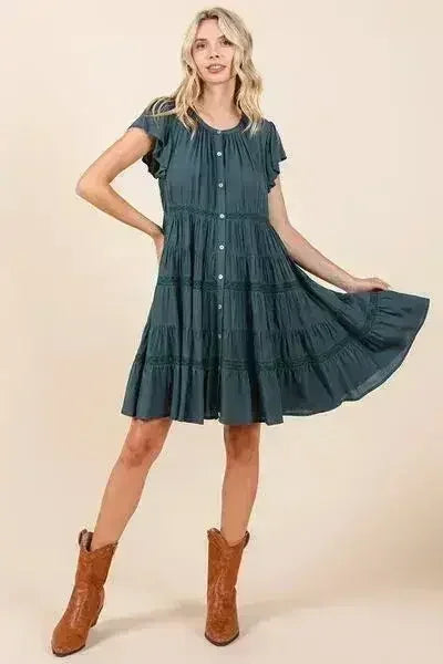 Mittoshop Lace Detail Ruffled Button Down Tiered Dress