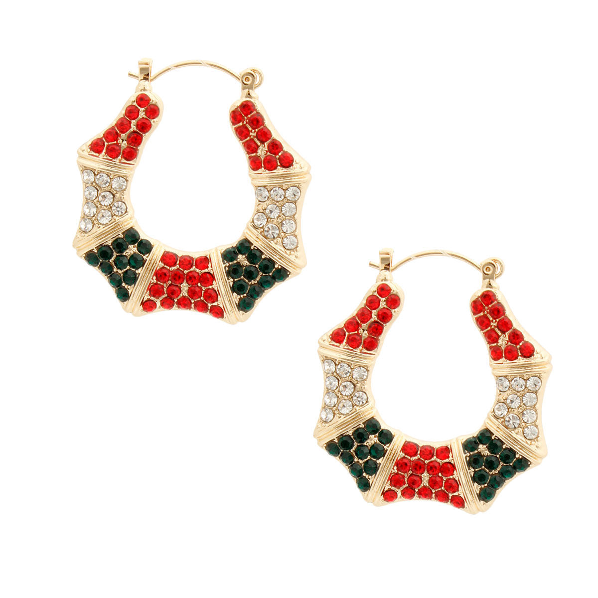 Bamboo Hoop Earrings Red and Green Bling Statement Jewelry