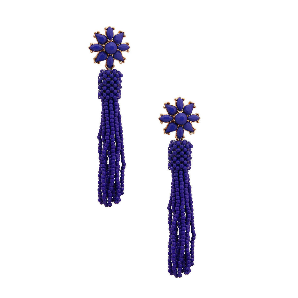 Seed Bead Earrings Blue Flower Stylish Statement Jewelry
