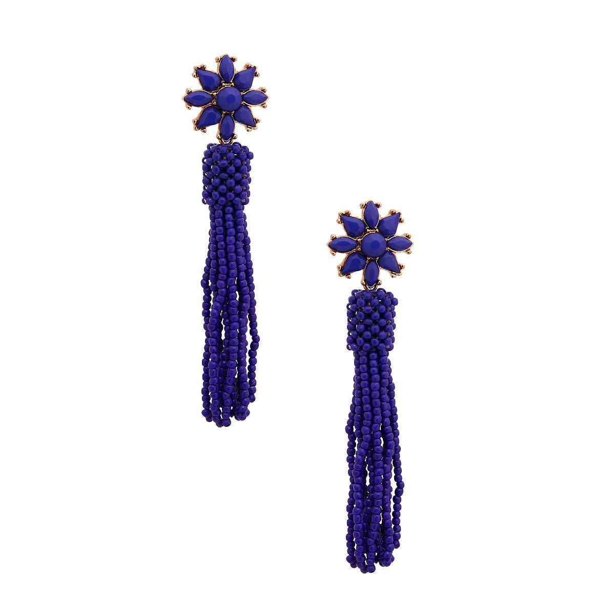 Seed Bead Earrings Blue Flower Stylish Statement Jewelry