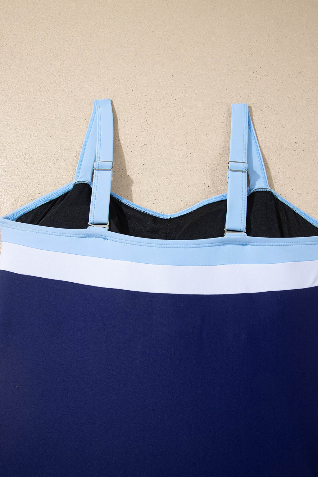 Navy Blue Color Block Detail Adjustable Straps One Piece Swimsuit