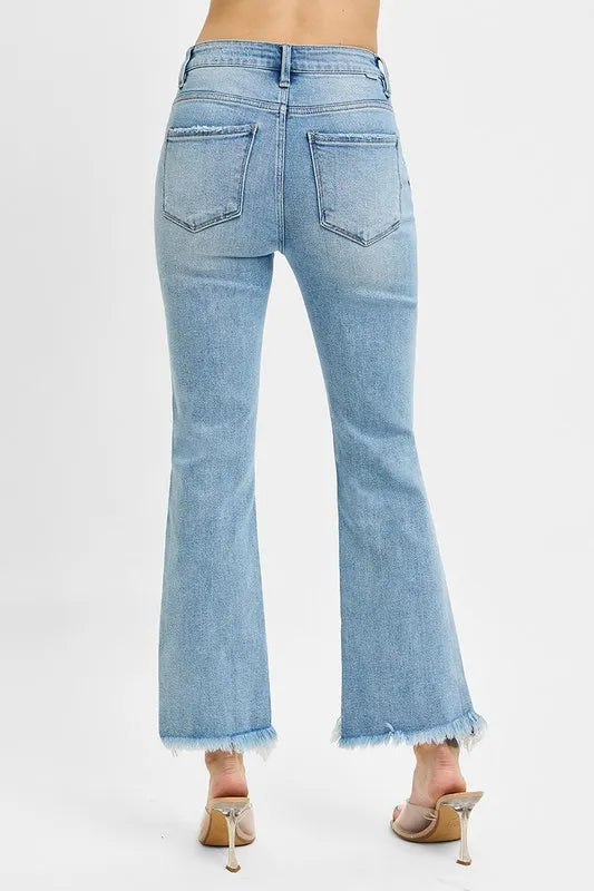 Full Size High Rise Crop Bootcut Fray Hem Jeans Plus Size
