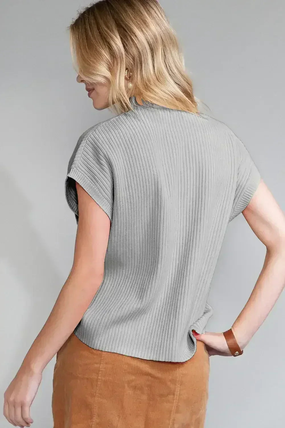 Mineral Red Patch Pocket Ribbed Knit Short Sleeve Sweater