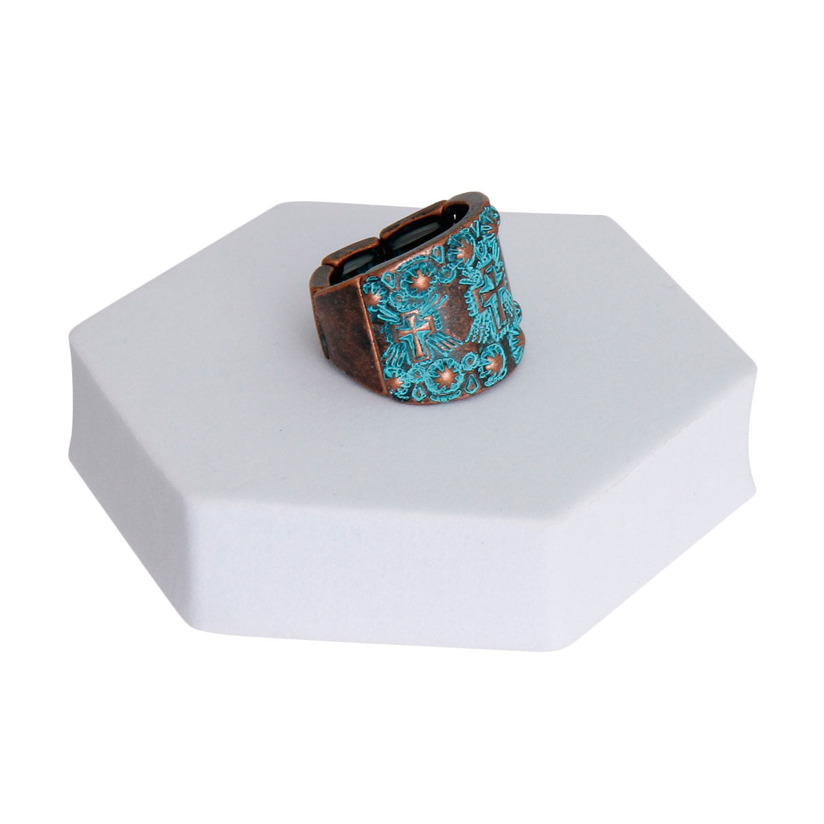 Boho Cross Statement Ring with Patina Metal Finish