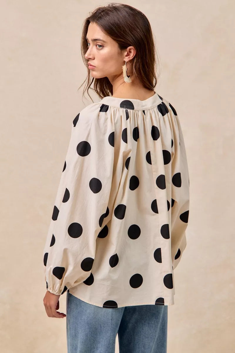 Polka Dot Exaggerated Balloon Sleeves Blouse