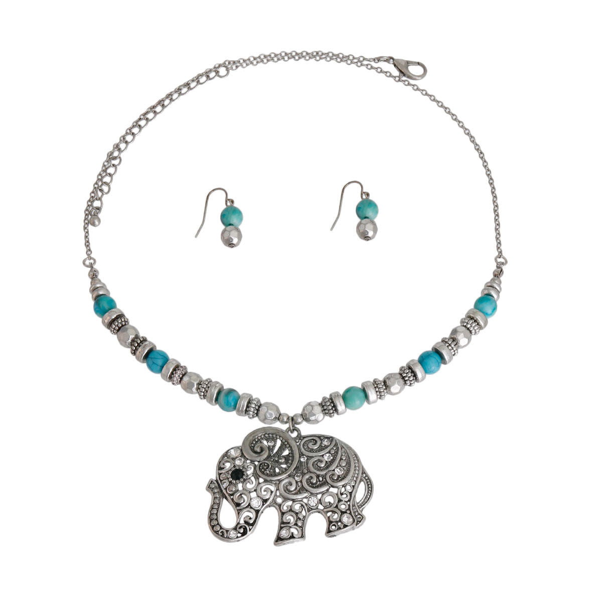 Elephant Necklace Burnished Silver Bead Stylish Statement Jewelry