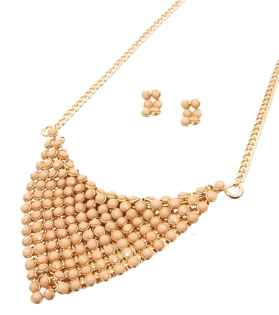 Bead Scarf Necklace Set Cream Stylish Statement Jewelry Accessory