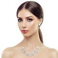 Statement Silver 3D Flower Collar Necklace Set Stylish Chic Jewelry Accessory