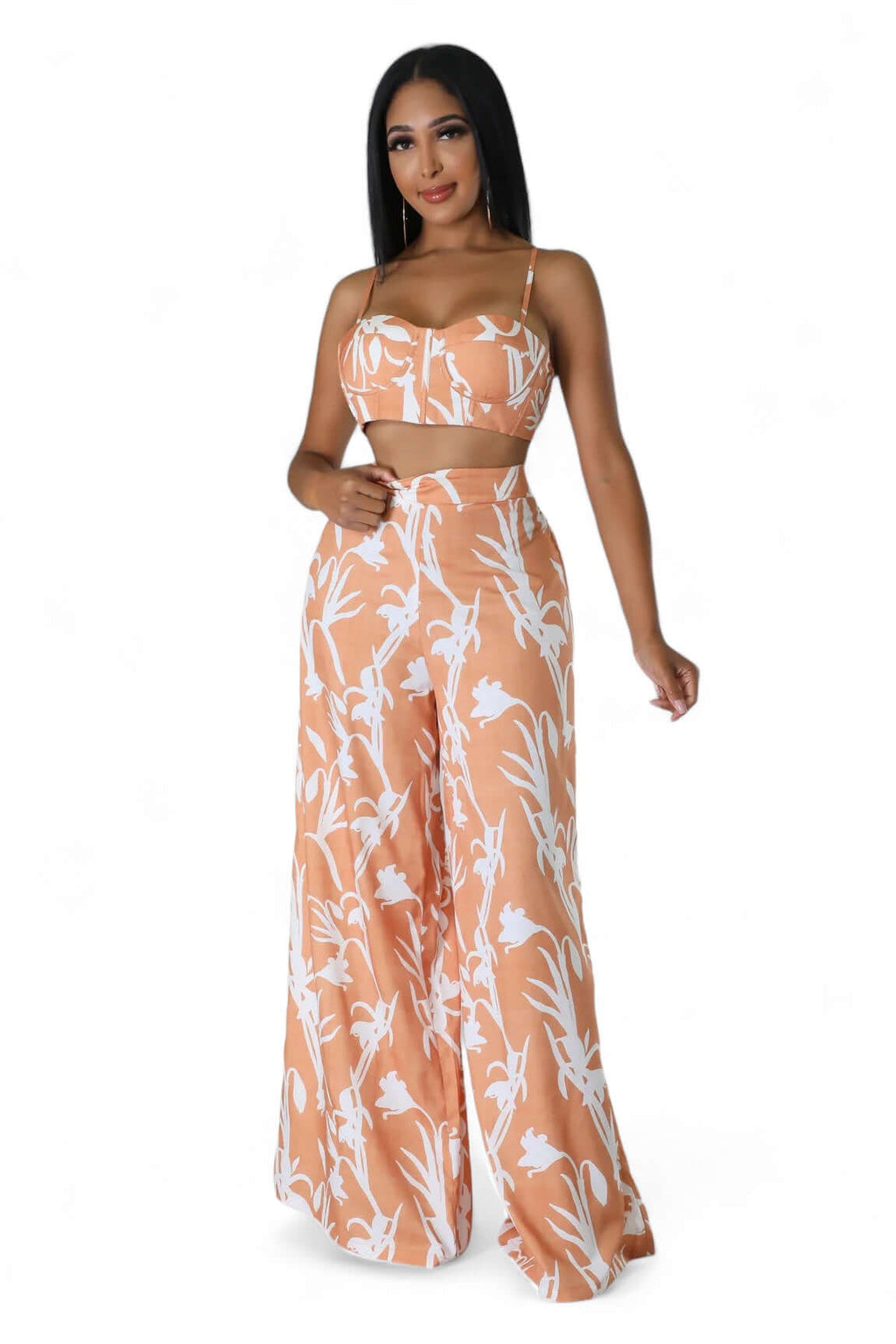 Two Piece Cropped Top & Wide Leg Pant Suit