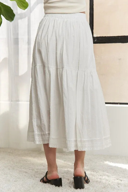 Elastic Waistband Tiered Midi Skirt