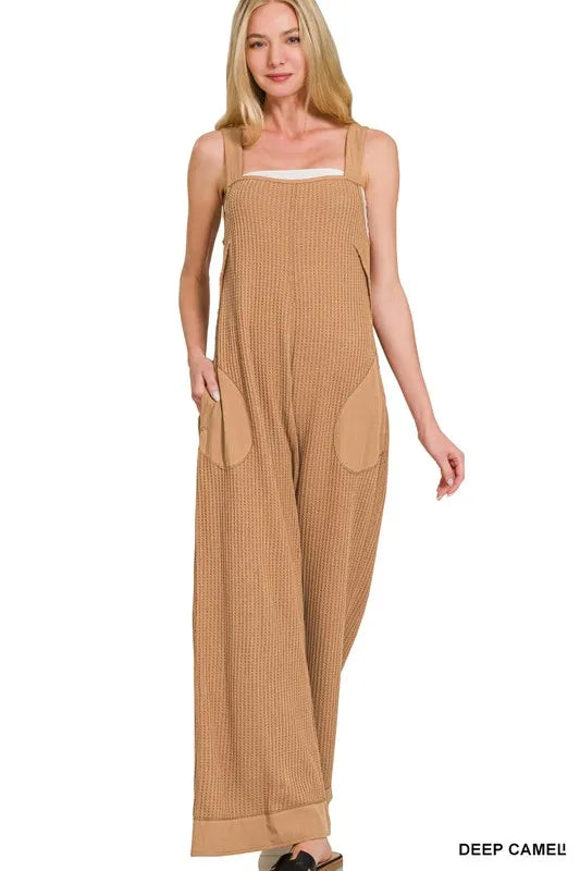 Knit Waffle Wide Leg Overalls